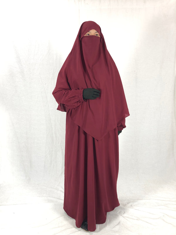 Premium Matching Maroon Baggy Abaya and Single Layer Khimar