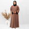 A-line Simple 8 Button Abaya in Brown Color With Hijab