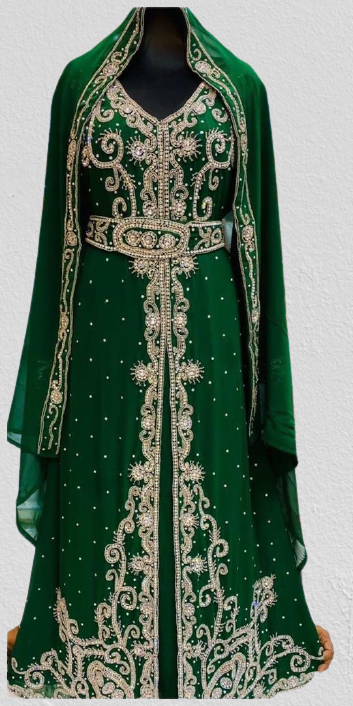 Emerald Green Georgette Zari and Stone Work Kaftan