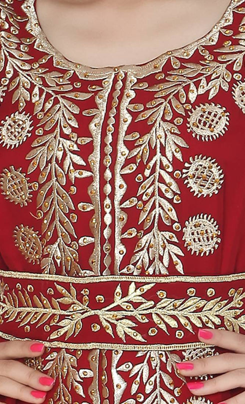 Maroon Embroidered Work Stitched Georgette Kaftan Wedding Dress