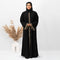 Front Open Patti & Cuff Embroidery Abaya in Black Color With Hijab