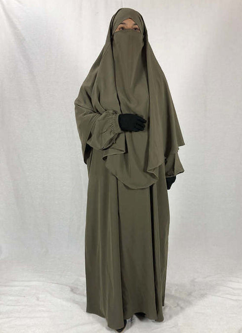 Premium Matching Fawn Baggy Abaya and Single Layer Khimar