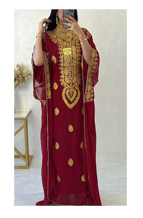 Maroon Embroidered Stone work Stitched Dress Georgette Kaftan Party Wear Wedding Dresses