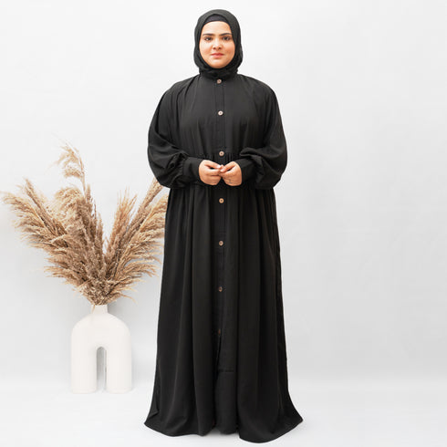 Front Open Chunat Abaya in Black Color With Hijab