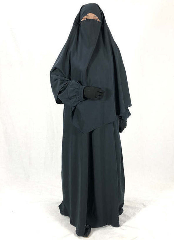 Modest Dark Grey Baggy Abaya and Matching Single-Layer Khimar Set | Full Modesty Daily Wear