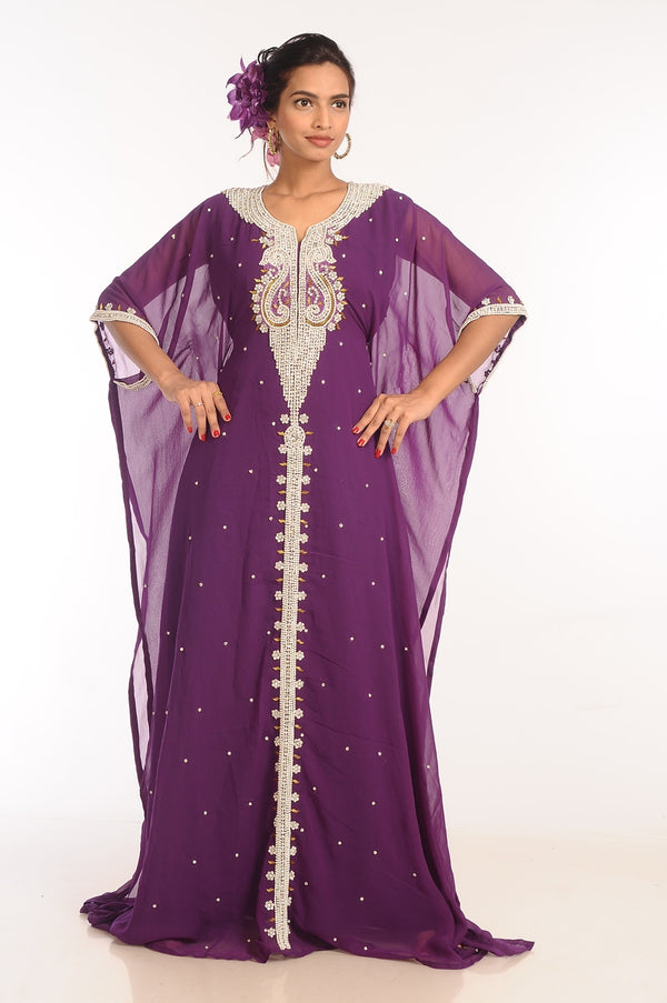 Purple Georgette Hand Woven Stitched Islamic Kaftans
