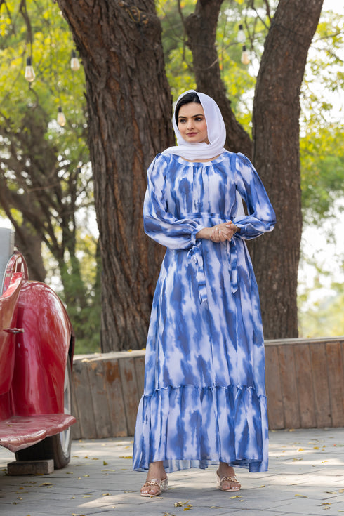 Women's Blue Georgette Abaya Dress