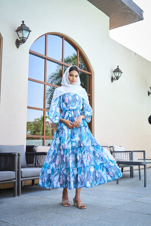 Blue Georgette Stylish Abaya Dress