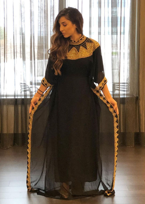 Sale !! Black Moroccan Dubai kaftan farasha abaya long gown zari fancy bedded caftan