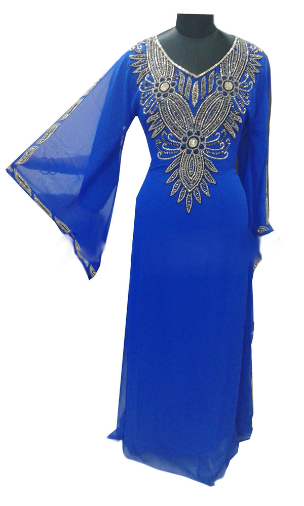 Royal Blue Georgette Farasha With Zari And Stone Work