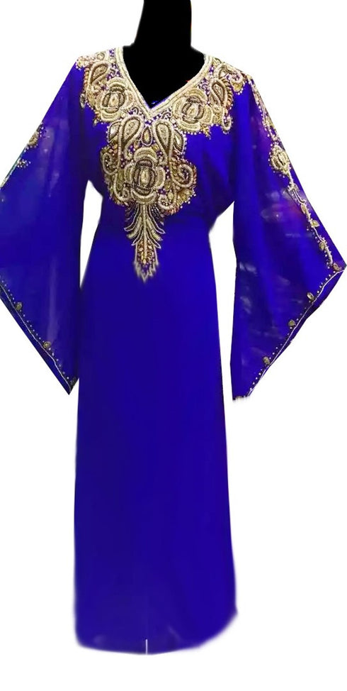 Blue Georgette Farasha With Zari And Stone Work