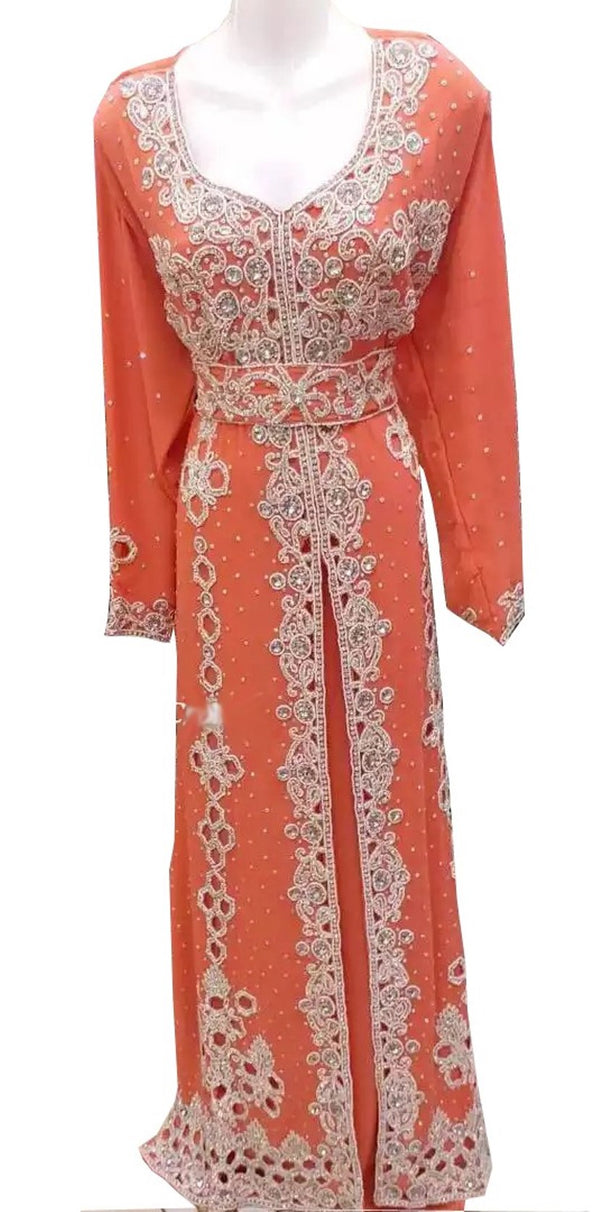 Peach Georgette Zari Work Islamic Kaftan