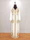 Elegant White and Gold Georgette Hand-Embroidered Moroccan Kaftan