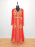 Red luxurious Moroccan Kaftan With Sun-proof hijab.