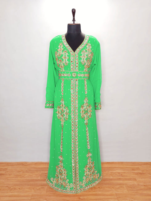 Turquoise luxurious Moroccan KaftanWith Sun-proof hijab.