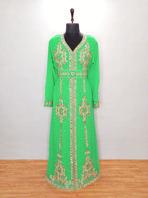 Turquoise luxurious Moroccan KaftanWith Sun-proof hijab.