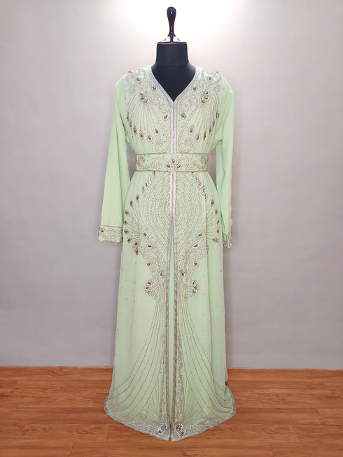 Light Green Georgette Zari Work Kaftan