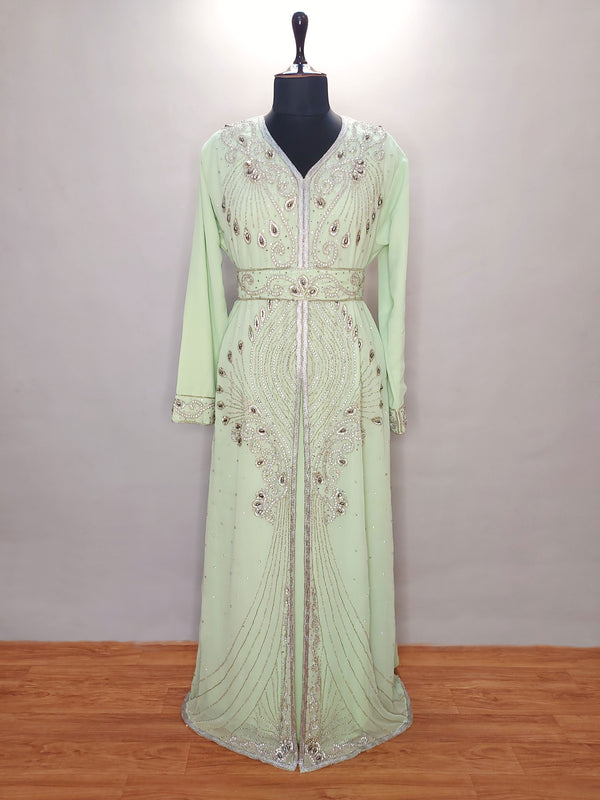 Light Green Georgette Zari Work Kaftan
