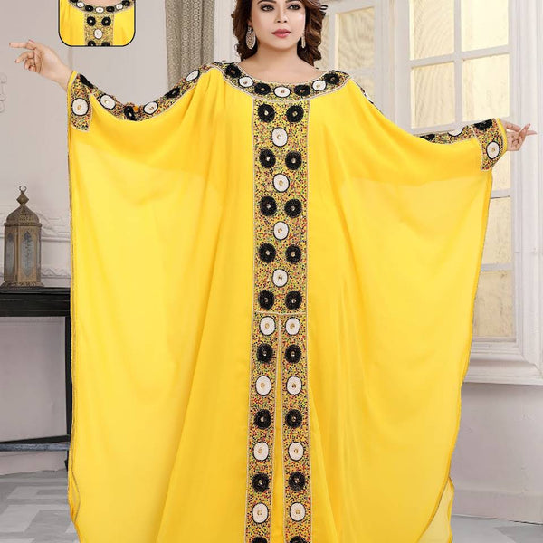 Yellow Zari & Stone Work stitched Georgette Designed Kaftan Party Wear