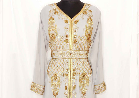 Grey luxurious Moroccan Kaftan sun-proof hijab