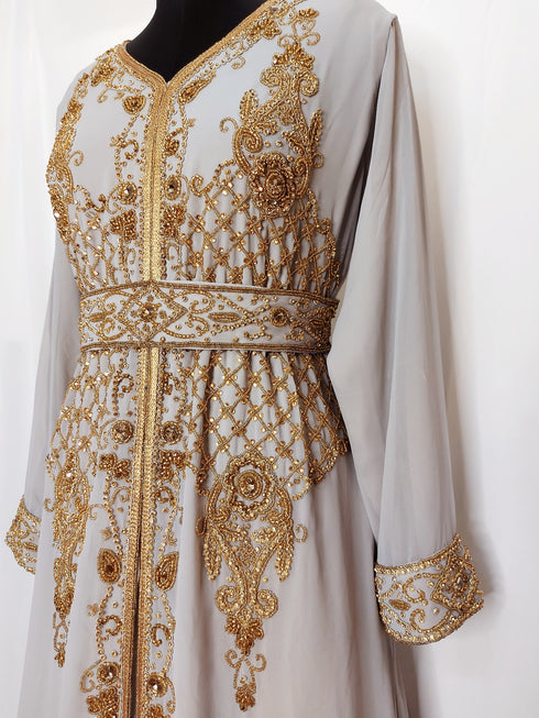 Grey luxurious Moroccan Kaftan sun-proof hijab