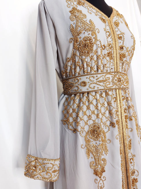 Grey luxurious Moroccan Kaftan sun-proof hijab