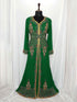 Dark Green luxurious Moroccan Kaftan With Sun-proof hijab.