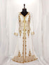 off white luxurious Moroccan Kaftan with Sun-proof hijab.