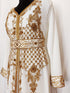 off white luxurious Moroccan Kaftan with Sun-proof hijab.