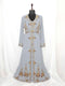 Gray Moroccan Kaftan With Sun-proof hijab.