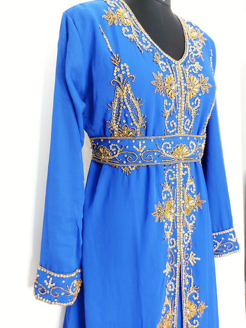 Royal Blue Moroccan Kaftan With Sun-proof hijab.