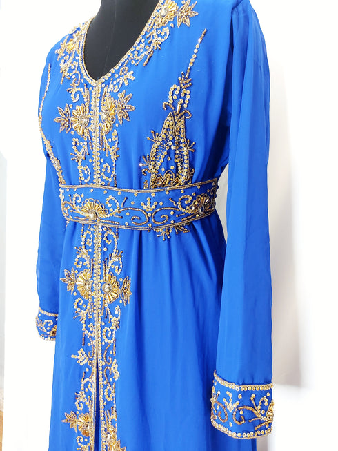 Royal Blue Moroccan Kaftan With Sun-proof hijab.