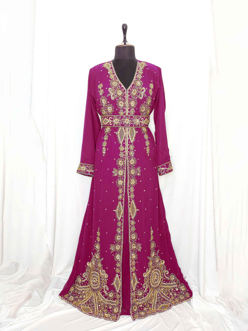 Wine luxurious Moroccan Kaftan With Sun-proof hijab.