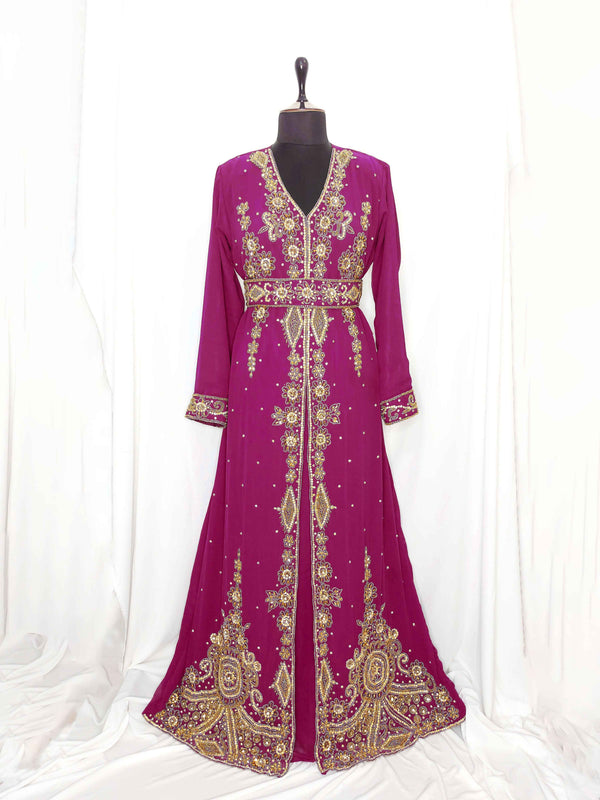 Wine luxurious Moroccan Kaftan With Sun-proof hijab.