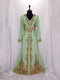 Light Green luxurious Moroccan Kaftan with Sun-proof hijab.