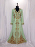 Light Green luxurious Moroccan Kaftan with Sun-proof hijab.