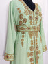 Light Green luxurious Moroccan Kaftan with Sun-proof hijab.