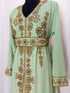 Light Green luxurious Moroccan Kaftan with Sun-proof hijab.