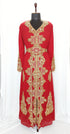 Red luxurious full sleeve embroidered Moroccan Kaftan With Sun-proof hijab.
