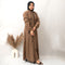 Front Open Zip Lastic Sleeves & Double Pocket Abaya in Brown Color With Hijab