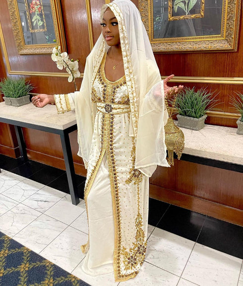 Off White Handcrafted Zari work Stitched Georgette Kaftan Party Dress