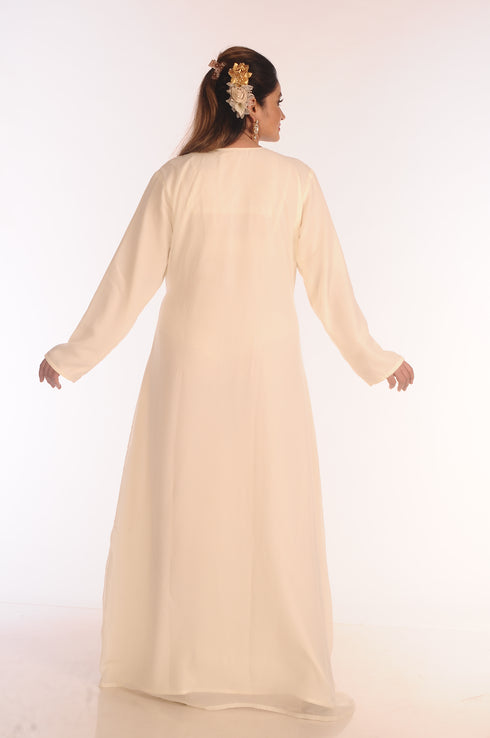 SALE !! Moroccan Islamic Off-White Kaftan Beach Fancy Modern Floor Length Bell Sleeve For Women Dress