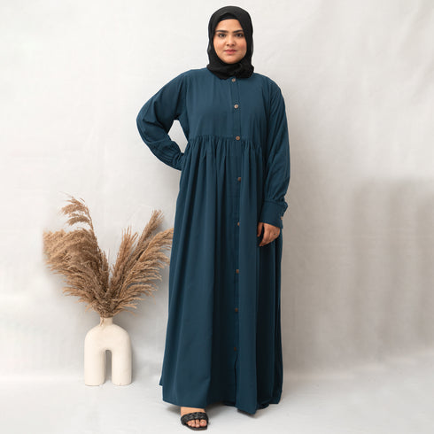 Front Open Chunat Abaya in Ramagreen Color With Hijab