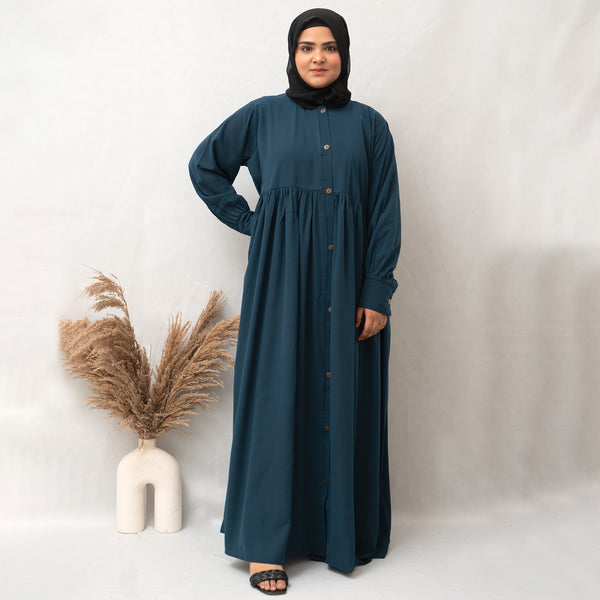 Front Open Chunat Abaya in Ramagreen Color With Hijab