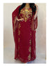 Grand Maroon Kaftan Gown with Heavy Gold Zari Work & Hijab | Luxury Event Dress