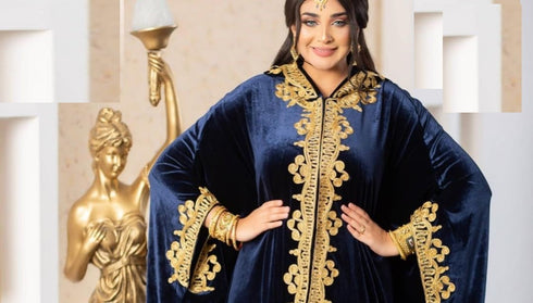 Navy Blue Velvet Aari Work Kaftan