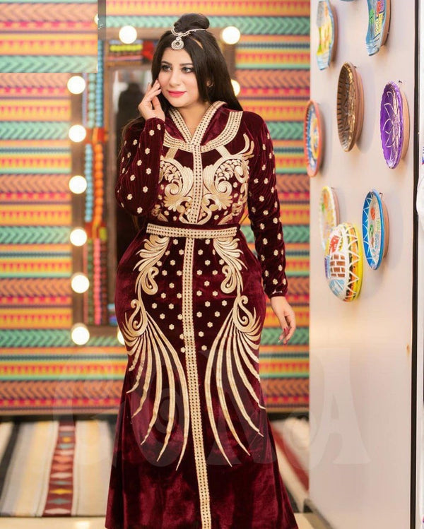 Maroon Handcrafted Zari work Stitched Georgette Kaftan Party Dress