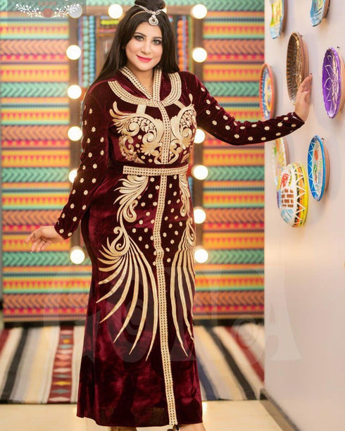 Maroon Handcrafted Zari work Stitched Georgette Kaftan Party Dress