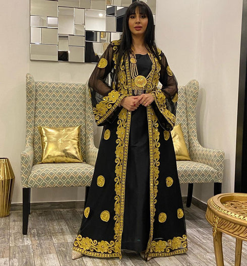 Black and Gold Georgette Aari Work Kaftan
