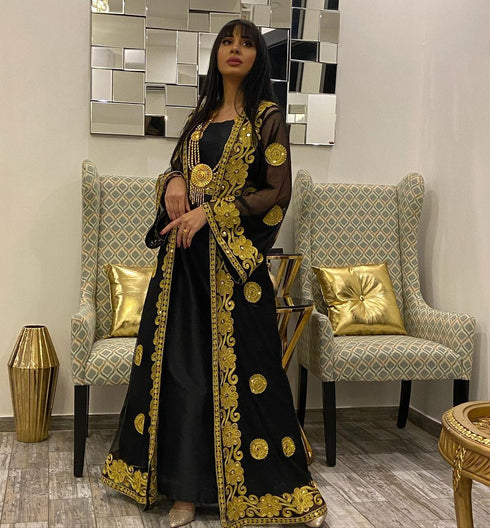 Black and Gold Georgette Aari Work Kaftan